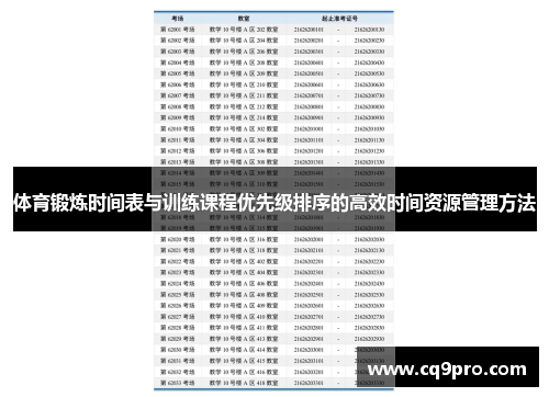 体育锻炼时间表与训练课程优先级排序的高效时间资源管理方法